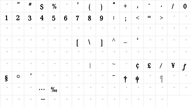 WaverlyExtraBoldCondensedTab Regular font glyphpreview