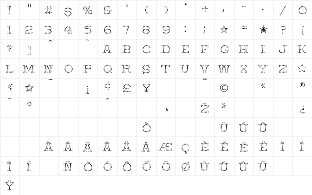 Startime Normal font glyphpreview