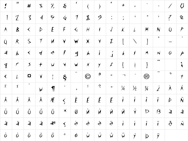 Frantic Normal font glyphpreview