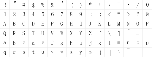 SimSun-ExtB Regular font glyphpreview