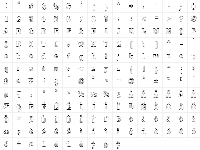 FZ ROMAN 36 HOLLOW Normal font glyphpreview