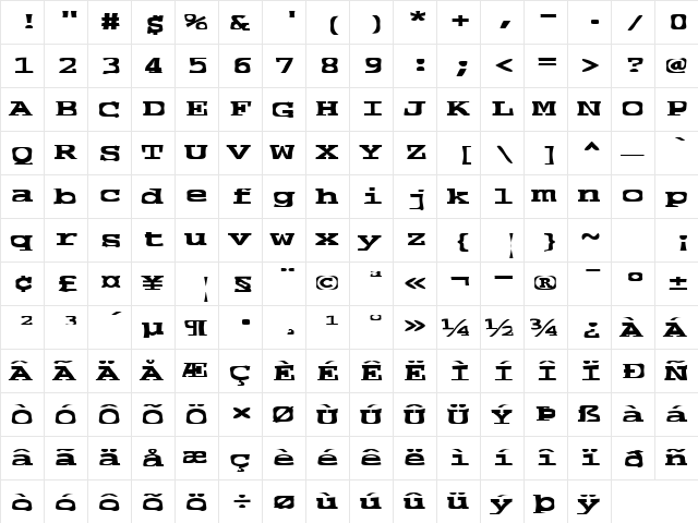 FZ WARPED 39 EX Normal font glyphpreview