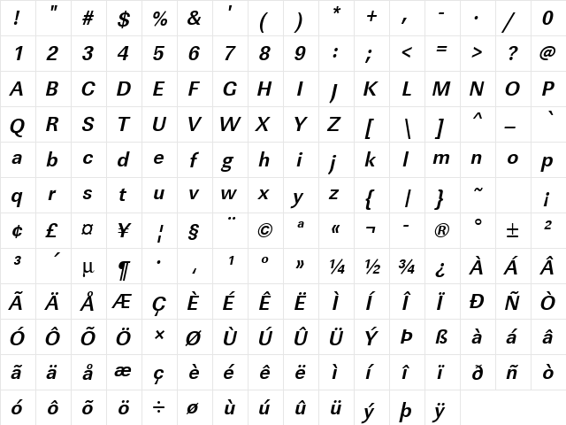 URWLinearTNar Bold Oblique font glyphpreview