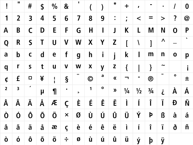 Frutiger LT Com 67 Bold Condensed font glyphpreview