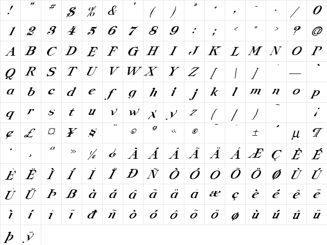 Providence-Ital Normal font glyphpreview