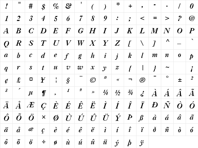 Caslon 3 ITALIC font glyphpreview