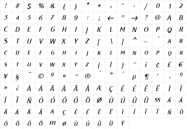 MondialPlus Light Italic Caps Regular font glyphpreview