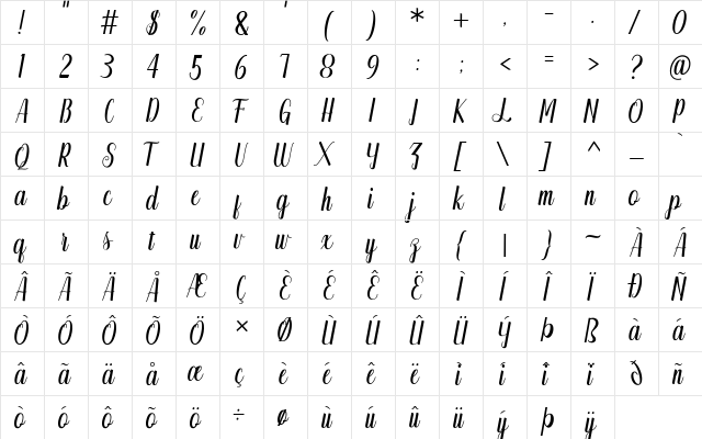 Supercup Regular font glyphpreview