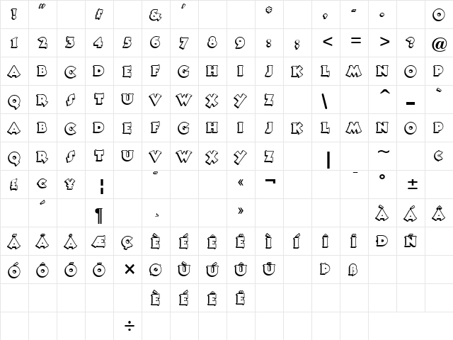 Tooney Noodle Outline Regular font glyphpreview
