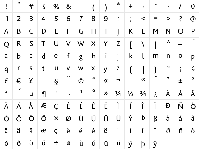 Bliss Regular font glyphpreview