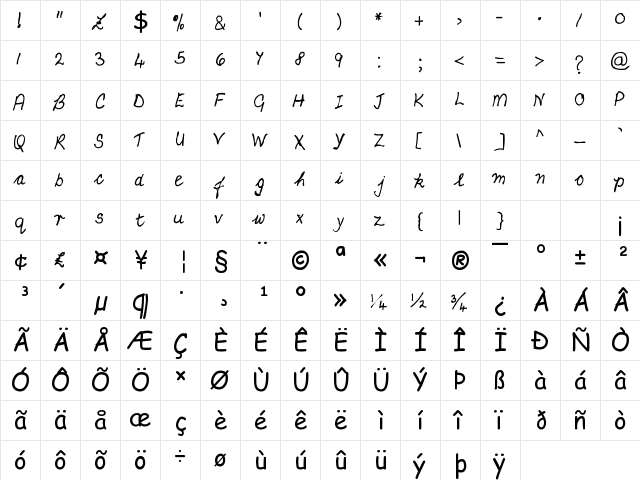 HandFont$- Regula font glyphpreview