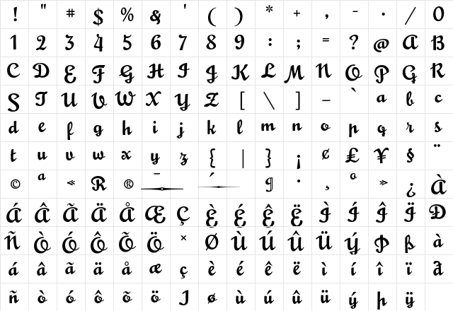 MousseScript Regular font glyphpreview