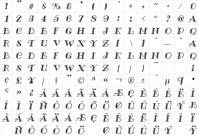 SaltbushCaps Oblique font glyphpreview