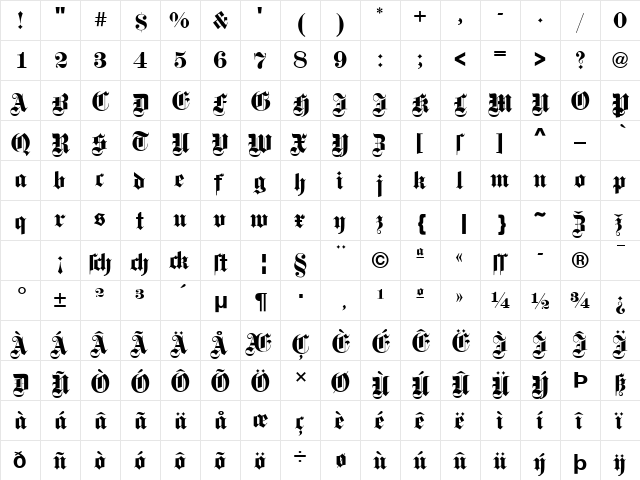Steelplate Textura Regular font glyphpreview