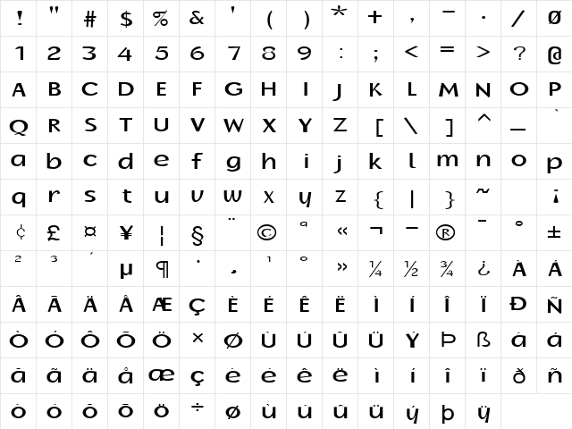 Oak-Ridge-Extended Normal font glyphpreview