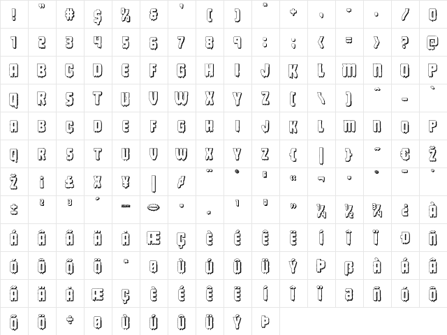 Deathblood 3D Regular font glyphpreview