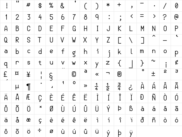 Semi-Coder Regular font glyphpreview