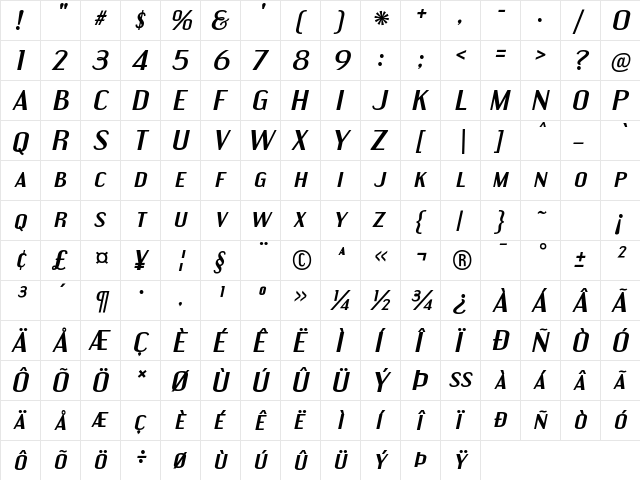 Engebrechtre Expanded Bold Italic font glyphpreview