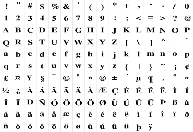 Times-Bold Wd Regular font glyphpreview