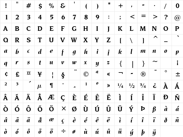 Novarese Bk BT Bold Italic font glyphpreview