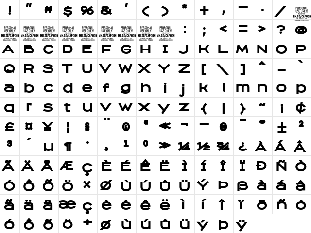Capoon PERSONAL USE Black font glyphpreview