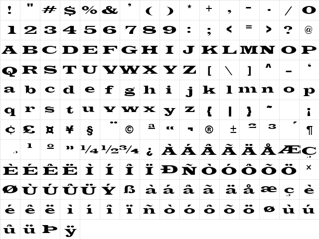 TransverseLightSSK Regular font glyphpreview