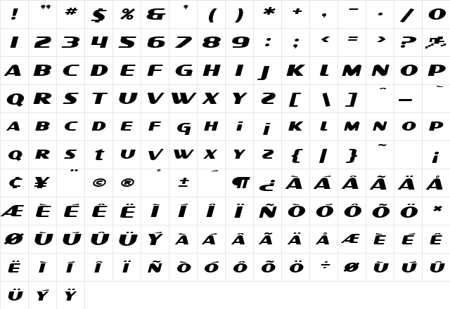 SF Intellivised Extended Italic font glyphpreview