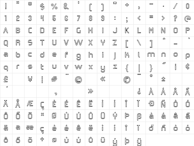Omicron Zeta Hollow Regular font glyphpreview