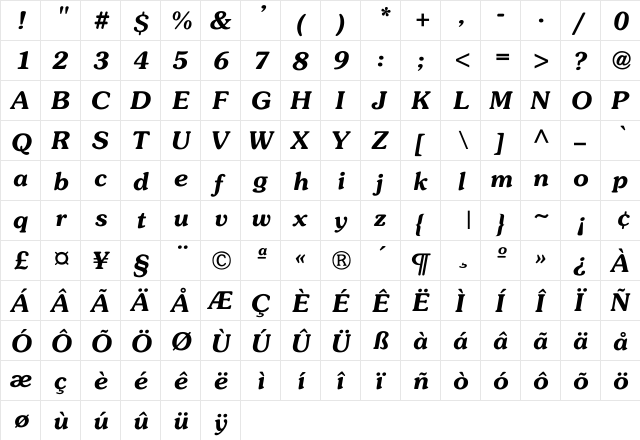 Souvenir-Light-BoldItalic Regular font glyphpreview