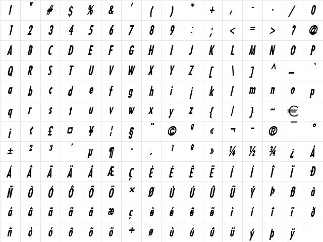 FujiCondensed BoldItalic font glyphpreview