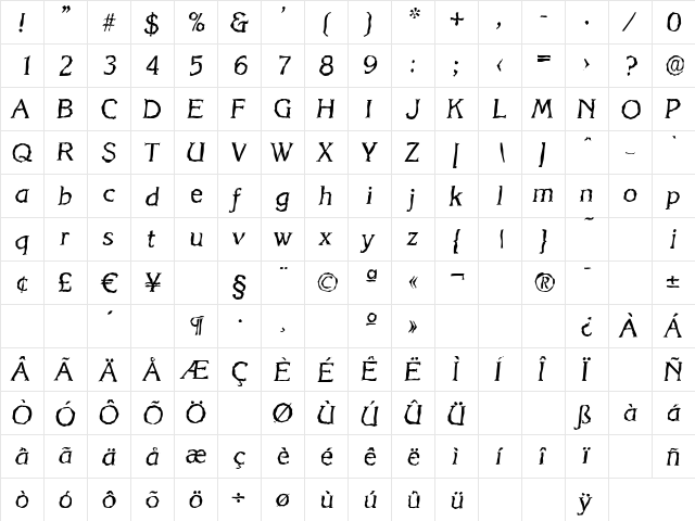KorinthRandom Italic font glyphpreview