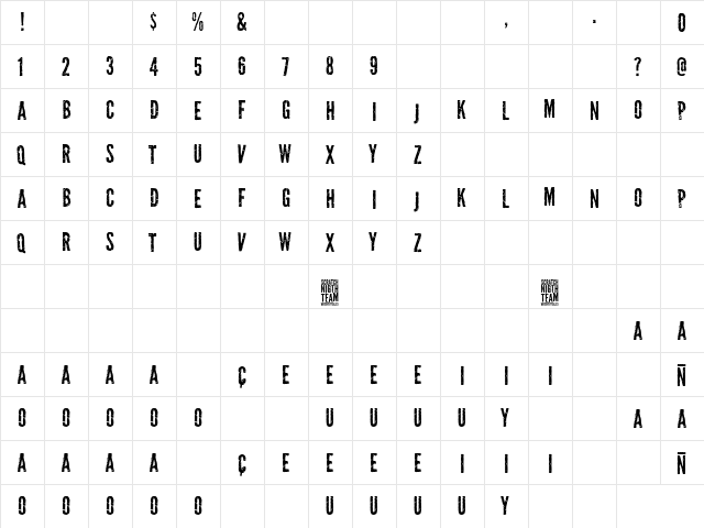 Scratch Night Team Regular font glyphpreview