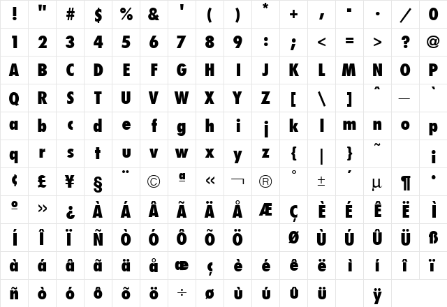 Futura Condensed Extra Bold Regular font glyphpreview