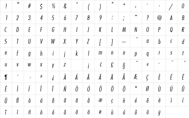 FuturaTLigConOblRo1 Regular font glyphpreview
