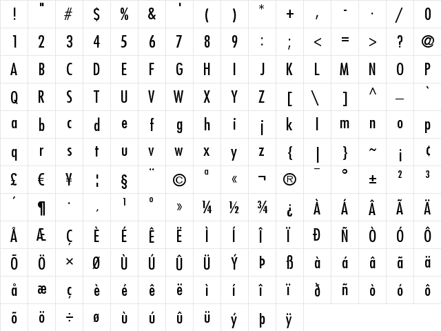 Futura LT Condensed font glyphpreview