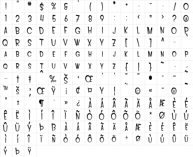 SF Intoxicated Blues Extended Regular font glyphpreview