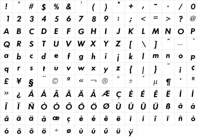FuturaICG DemiOblique font glyphpreview