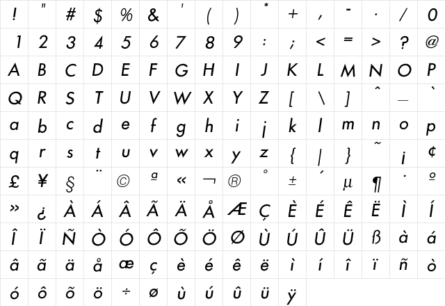FuturaICG Oblique font glyphpreview
