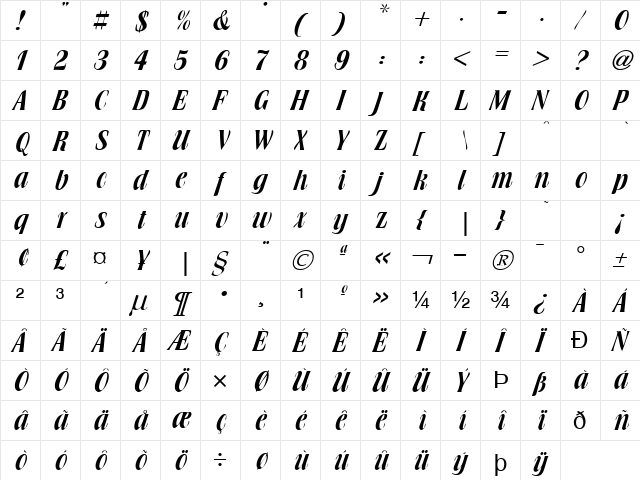 Broach Italic font glyphpreview