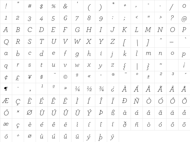 ArcherPro Light Italic font glyphpreview