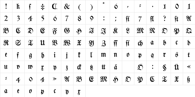 FrakturaTT Regular font glyphpreview
