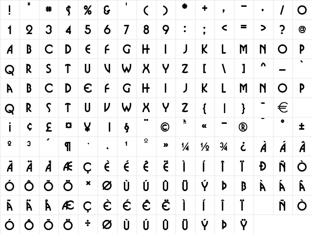 BussoWide Normal font glyphpreview