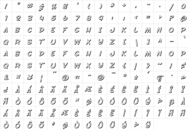 SF Toontime Shaded Italic font glyphpreview