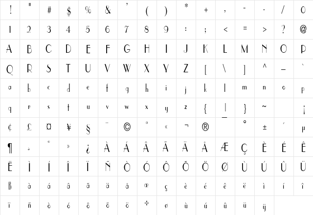 Paris Condensed Normal font glyphpreview