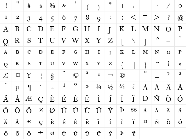 Caslon Book BE Regular font glyphpreview
