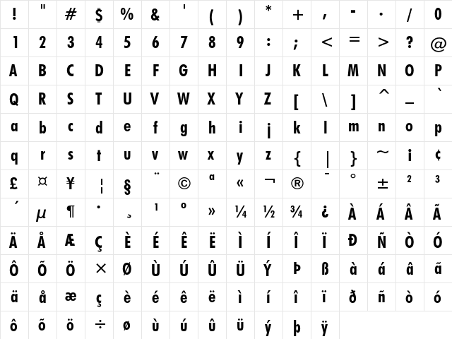Futura Bold Condensed font glyphpreview