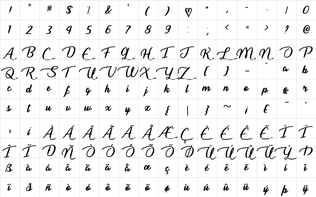 Liar Script Regular font glyphpreview