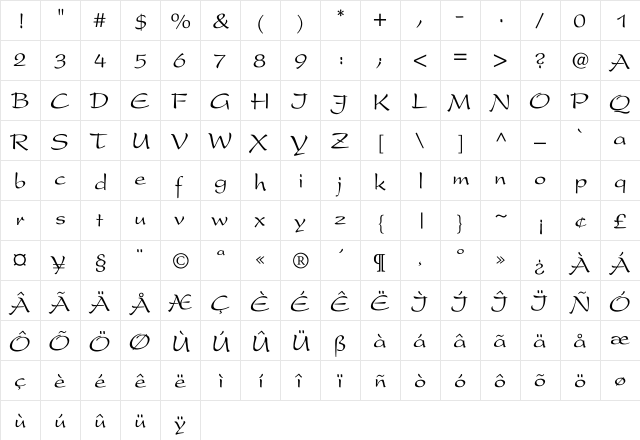Shirely Regular font glyphpreview