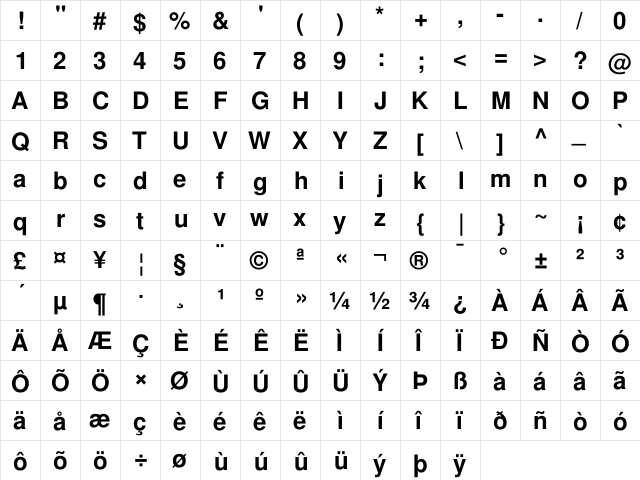 FreeSans Bold font glyphpreview