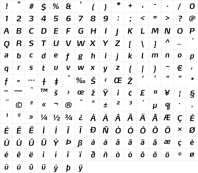 MaxLF-SemiBoldItalic Regular font glyphpreview